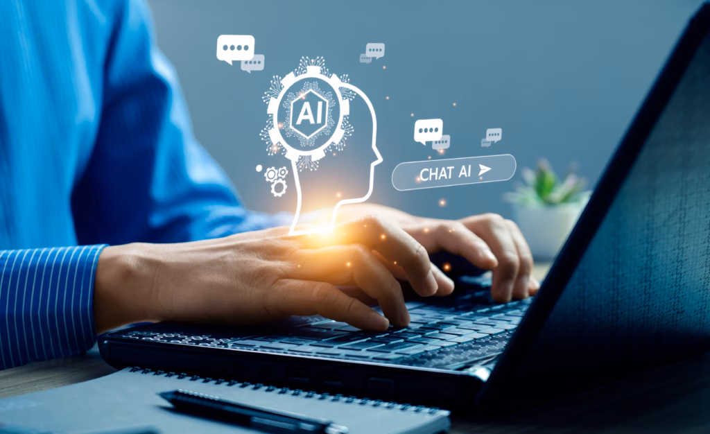 business people using artificial intelligence AI, search for information using an artificial intelligence chatbot. smart technology by inputting. future technology information, Open AI